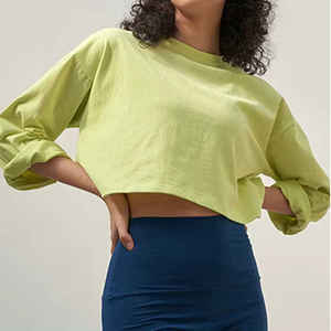 Camiseta Corta Personalizada de Algodón para Mujer, Estilo Hip Hop, Lisa, de Manga Larga, para Gimnasio y Deportes - Product Image 4