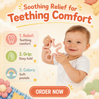 Fu Store Lot de 3 Anneaux de dentition en silicone sans BPA, motif fleur corail, pour bébés de 0 à 24 mois, faciles à saisir, pour soulager les poussées dentaires des nourrissons