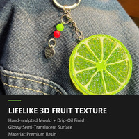 Gantungan Kunci Irisan Buah Resin 3D Simulasi Buah Liontin Gantungan Kunci Tetesan Minyak Grosir Gantungan Tas Hadiah Promosi