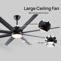 Ventilateur de plafond moderne de 60 pouces avec lumière LED, 8 pales, moteur DC, télécommande, 6 vitesses, débit d'air élevé pour ferme, garage, salon