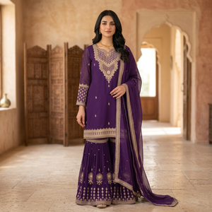 Presenting New Premium Quality With Embroidery Sequence Worked Top-Plazzo And Dupatta Set Fully Stitched Ready To Wear - Product Image 1