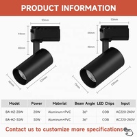 Projecteur LED sur rail COB en aluminium noir et blanc, haute luminosité, 20W 30W, pour plafond, usage commercial, hôtel, maison, magasin