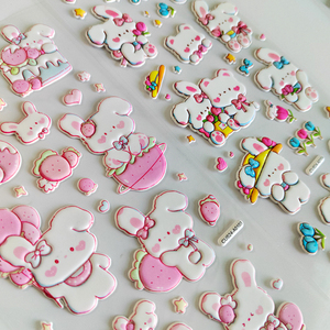 カワイイ フォーム ストロベリー ラビット ステッカーシート カスタム 3D 立体 粘着シール - Product Image 1