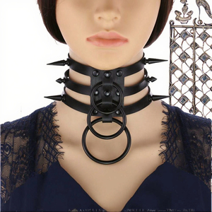 Spike rivesoccer Strand Vòng cổ Thác lồng bondage 3 O RO bộ màu đen phù hợp với jerseysund cổ điển Punk đồ trang sức PU da <span class=keywords><strong>Goth</strong></span> - Product Image 3