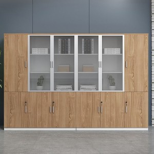 Modern Office Bookcase With Glass Doors And Wooden Cabinets For <b>Storage</b> And Archives 5 Floors <b>Filing</b> Cabinet - Product Image 3