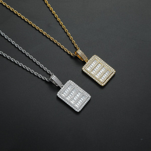 hip-hop <b>cross</b>-border jewelry necklace, men's copper inlaid zircon, rectangular shield pendant <b>chain</b>. - Product Image 1