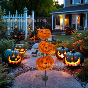 Lumière LED solaire en forme de citrouille pour Halloween, décoration extérieure, 3 têtes, IP65, étanche, décoration de jardin pour fête - Product Image 4