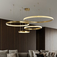 Lustre LED sur mesure du fabricant, éclairage mural, cercle doré en acrylique, lustre LED moderne, luminaire suspendu