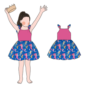Robe trapèze sans manches Littie Glow pour enfants, imprimé personnalisé, respirante, longueur genou, robe décontractée d'été pour filles - Product Image 1