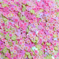Tranches de fleurs de printemps en pâte polymère, mélange de feuilles de cerisier rose et vert, pour remplissage de slime et moules en résine époxy, pour la création de loisirs créatifs DIY