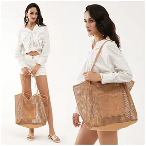 Family Soft Net Fashion Customized Designer Hand Towel Packaging Summer Women Tote Bags Beach