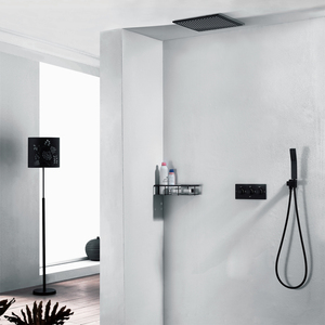 HIDEEP Set Doccia Lusso per <span class=keywords><strong>Bagno</strong></span> 300x300mm con Soffione a Pioggia LED, Miscelatore in Ottone Nero Opaco Quadrato Caldo/Freddo - Product Image 1
