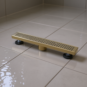 Desagüe de ducha lineal de 12 pulgadas, acero inoxidable 304 con acabado cepillado, con filtro para cabello y patas niveladoras para baño moderno - Product Image 2