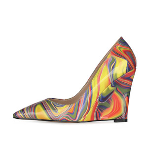 נשים חדשות 'צבעוני טריז' צבעוני גבוה עקבים להחליק-על הסגר בוגר סקסי נקבה גבוהה עבור הקיץ ובסתיו - Product Image 4