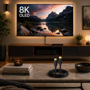 Câble <span class=keywords><strong>HDMI</strong></span> 2.1 <span class=keywords><strong>certifié</strong></span> 8K 48 Gbps ultra haute vitesse HDR EARC en cuivre nu plaqué or tressé pour TV PS5 Xbox Projecteur - Product Image 4