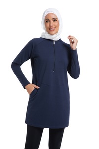 Felpe Sportive da Donna Musulmana <span class=keywords><strong>con</strong></span> Logo Personalizzato, Taglie S-3XL, Manica Lunga, Mezza Zip, Top Modesti per Fitness e Tennis <span class=keywords><strong>con</strong></span> Tasca - Product Image 4