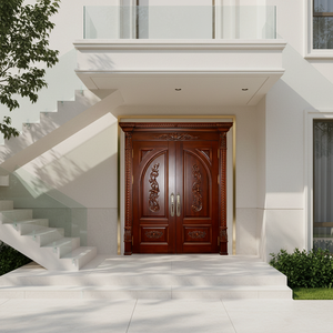 ราคาโรงงานบินบิน ประตูไม้จริงแบบสองบานสำหรับวิลล่า ประตูทางเข้าหลัก สไตล์ดั้งเดิม ทาสีอบแบบอีโค่ด้วยน้ำ  ขนาดและสีตามสั่ง ออกแบบได้ - Product Image 6