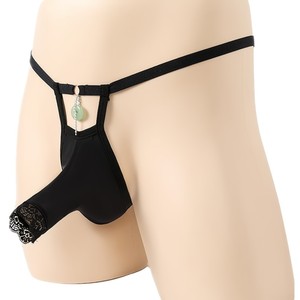 Men's <b>Elastic</b> Underwear Black Low Rise Spandex With <b>Lace</b> Trim And Safety Buckle Sexy Lingerie - Product Image 4