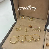 Parure de bijoux en or massif 18K AU750, boucles d'oreilles clous étincelantes effet glace pilée, bagues, collier, bracelet, bijoux délicats empilables
