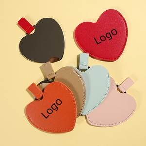 Quà Tặng Ngày Valentine màu đỏ hồng hình trái tim Túi gương PU da tùy chỉnh logo <span class=keywords><strong>mini</strong></span> du lịch thép không gỉ Gương trang điểm - Product Image 2