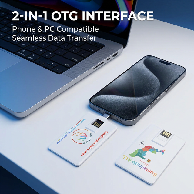 Ultra Slim Business Card USB Flash Drive Type-C OTG Pendrive 2 in 1 plastic Credit Card Memory Stick