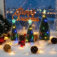 Décorations de fête de Noël d'intérieur, ornements de Noël en plastique pour la maison, guirlandes lumineuses LED, petit sapin de Noël