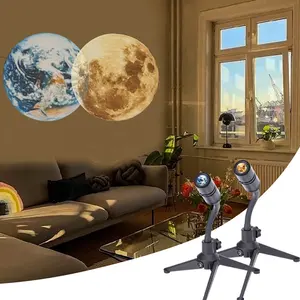 Yıldız projektör 2 In 1 toprak ay projeksiyon lambası 360 derece dönebilen braketi Led gece lambası çocuklar için yatak odası dekorasyon