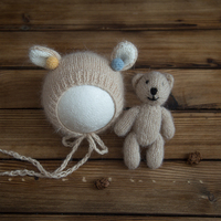 Nouveau-né photographie accessoires bébé Photo prise de vue tenue nouveau-né chapeau et ensemble de jouets peluche ours en peluche jouet tricoté Animal Bonnet ensemble