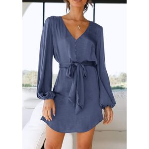 FOXA Vestido corto de satén para mujer, vestido de cóctel con cuello en V y lazo cruzado - Product Image 4