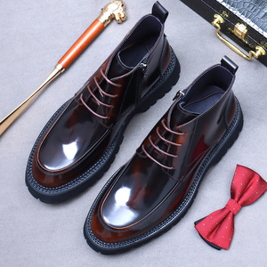 Bottes Martin en cuir de marque haut de gamme pour hommes, à semelle épaisse, élégantes et polyvalentes, en cuir véritable, avec talon haut - Product Image 2