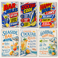 Panneau en métal vintage « Règles du bar côtier » – Décoration murale rustique et amusante pour bar de plage ou maison