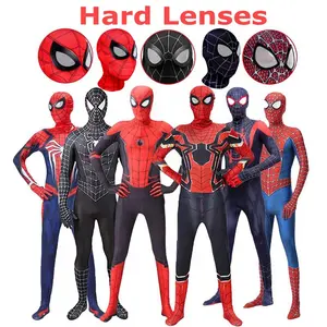Kostum Halloween Spiderman, kostum Halloween hitam merah, setelan pahlawan Super, kostum laba-laba, baju Jumpsuit Cosplay anak-anak