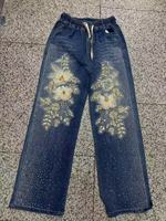 Pantalon long en jean pour femmes grande taille avec strass 2026 OC709