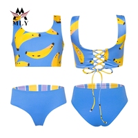 Speelse Met Bananenprint Meisjes Badmode Met Hoge Taille, Gekruiste Stropdassen Kinderbadpak Voor Bij Het Zwembad