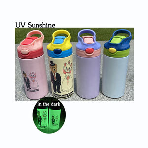 Vaso de resina UV de 12oz para niños, vaso de agua con brillo, brilla en la oscuridad, color blanco, para sublimación - Product Image 1