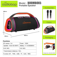 Enceinte portable, enceinte karaoké multifonctionnelle avec subwoofer 130W, éclairage RGB 5.4, égaliseur/DSP, microphones doubles inclus