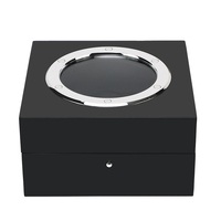 Boîte à remontoir de montre simple en bois noir mat, avec doublure en cuir personnalisée, couvercle rabattable, étui de rangement automatique pour montre, boîte cadeau avec logo personnalisé