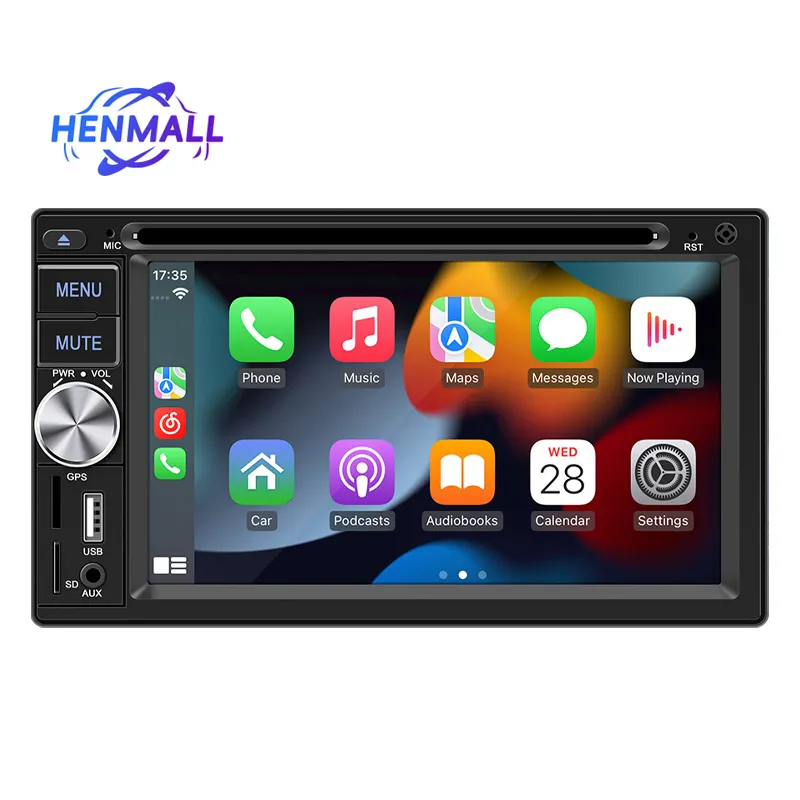 Henmall 6.2 인치 유선 carplay 안드로이드 자동 미러 링크 더블 딘 DVD 자동차 DVD/CD/VCD 플레이어와 2 딘 자동차 플레이어