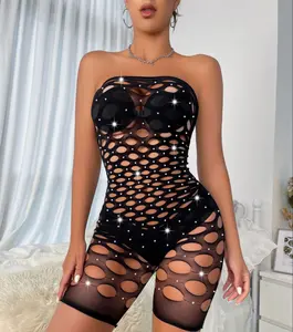 Nuova tuta da pesca con rete di strass lucida pantaloncini con diamanti Sexy per grandi signore - Product Image 1