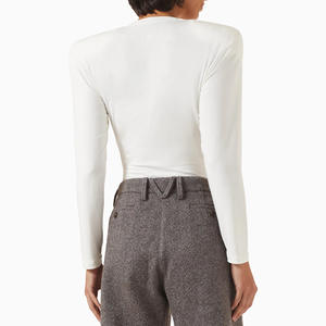 Women's Solid Color <b>Long</b>-<b>Sleeve</b> Padded Shoulder Slim-Fit Skinny TEE High-End Minimalist Design Sexy <b>Y2K</b> Spring <b>Top</b> - Product Image 4