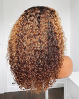 Perruque en cheveux humains vietnamiens ondulés bouclés, couleur blond miel, densité 250, cuticules alignées, avec dentelle transparente, vente en gros