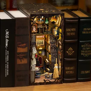 CuteBee Hot Selling 3D Wooden Puzzle Magic Pharmacist DIY Miniature House Bookend with Dust Cover For Christmas Gift Book Nook