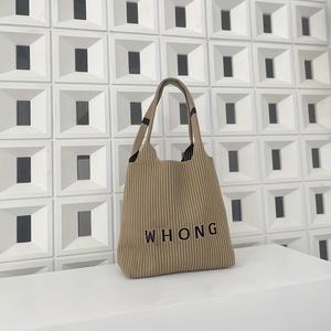 Vertical Stripe Letter Knit Tote Bag Summer Fashion Women Shoulder Bag European Style Knitted Handbag <b>Beach</b> Bag - Product Image 4
