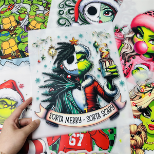 Autocollants thermocollants personnalisés lavables <span class=keywords><strong>Grinch</strong></span> de Noël <span class=keywords><strong>en</strong></span> gros pour impression sérigraphique, prêts à être pressés sur les t-shirts - Product Image 3