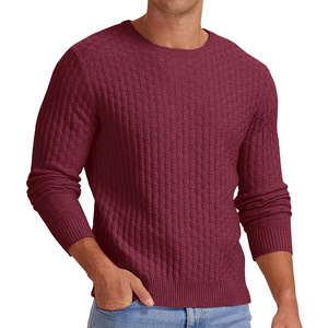 Herbst Winter Herren Waffelstrick-Pullover mit Rundhalsausschnitt Gitterstruktur-Pullover mit Geripptem Saum Slim Fit Lässiger Klassischer Jumper - Product Image 3