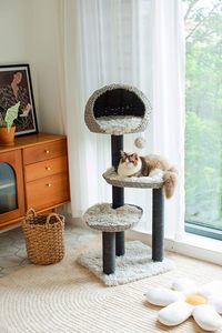 Tempat Tidur sarang hitam abu-abu, bantalan yang dapat dilepas pohon kucing tali gores 4-Level desain Modern - Product Image 5