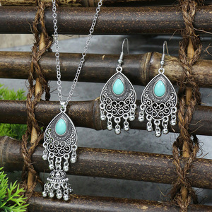 Conjunto de collar y aretes de plata tibetana con borlas estilo bohemio y circonitas, joyería de fiesta para mujer, conjuntos de joyería de moda. - Product Image 3