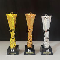 Trophée de sport en cristal plaqué or étoilé, personnalisable avec gravure, base noire, pour souvenirs de champion, vente en gros