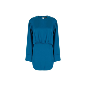 Selección cuidadosa Diseñador Actualee Vestido de manga larga Cuello redondo Divisiones laterales Espalda más larga Mini vestido verde azulado - Product Image 1