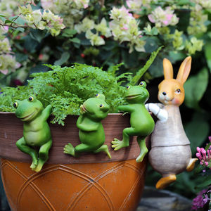 Ornements de jardin en résine, grenouille et lapin, décorations pour pots, pour intérieur et extérieur - Product Image 1